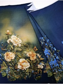 Футер купон Пионы на синем, 2 н петля с/л, 75*180 см
