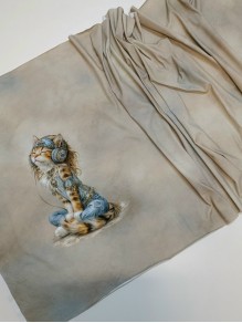 Кулирка купон Кошка в голубых наушниках, с/л, 75*180 см