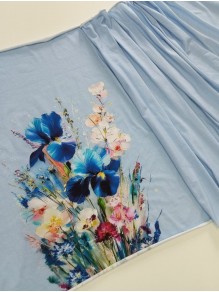 Кулирка купон Ирисы на голубом, с/л, 75*180 см