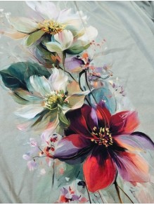 Кулирка купон Цветы на сером, с/л, 75*180 см, с эф. велюра